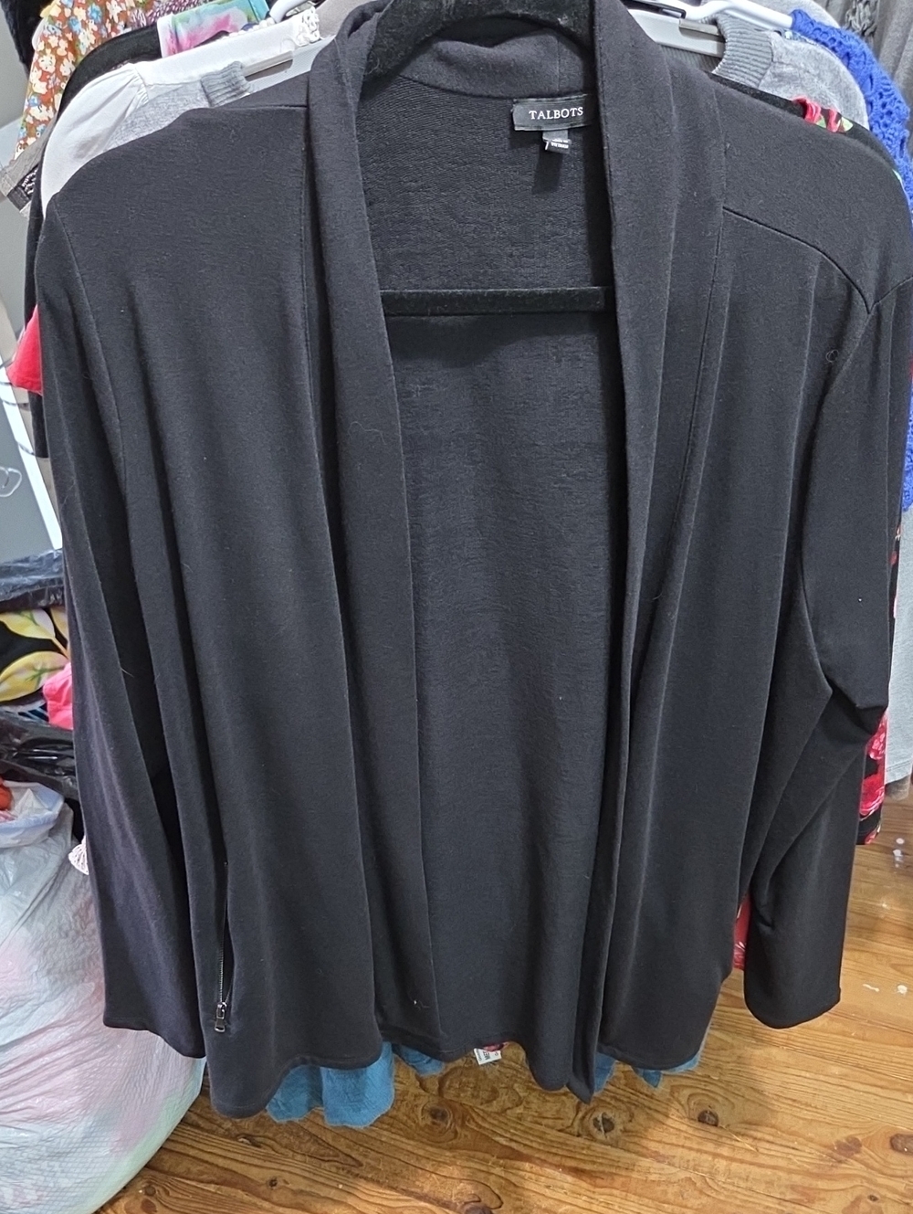 Talbots Black Open-Front Knit Blazer With Pockets Size M